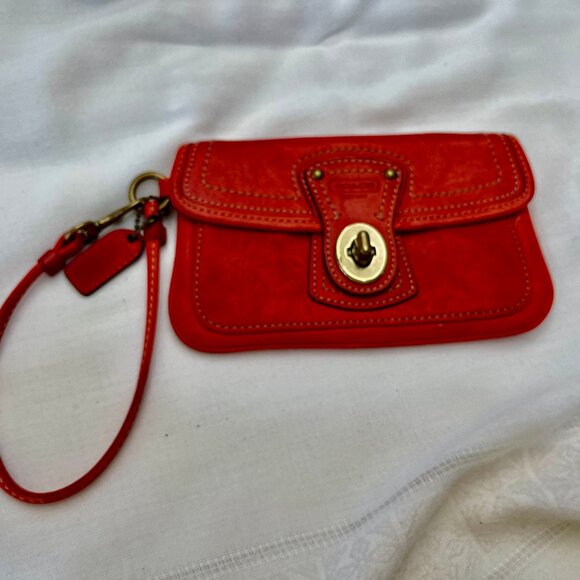 Vintage Bright Red Coach Wristlet with Brass Fittings. - Mint - Picture 1 of 5